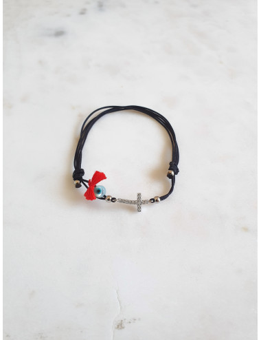 PULSEIRA EM FIO SEDA CRUZ PRATA