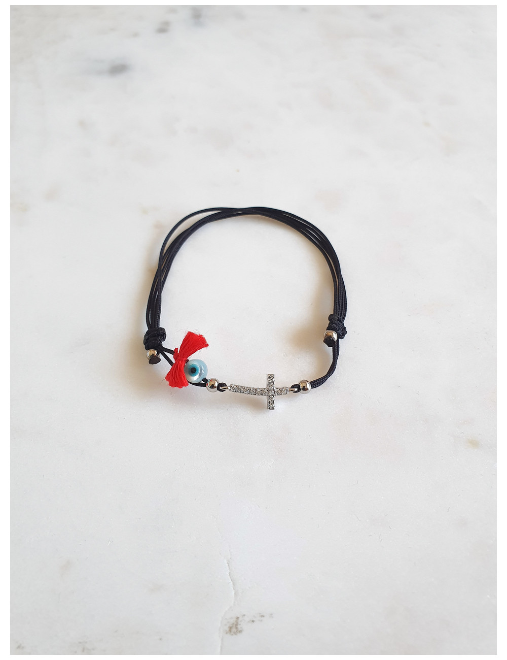 PULSEIRA EM FIO SEDA CRUZ PRATA