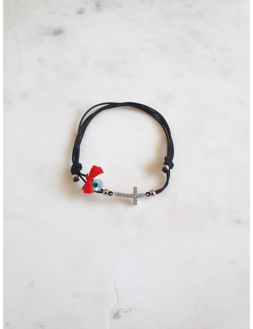 PULSEIRA EM FIO SEDA CRUZ PRATA