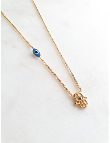 COLAR MÃO E OLHO PRATA DOURADA