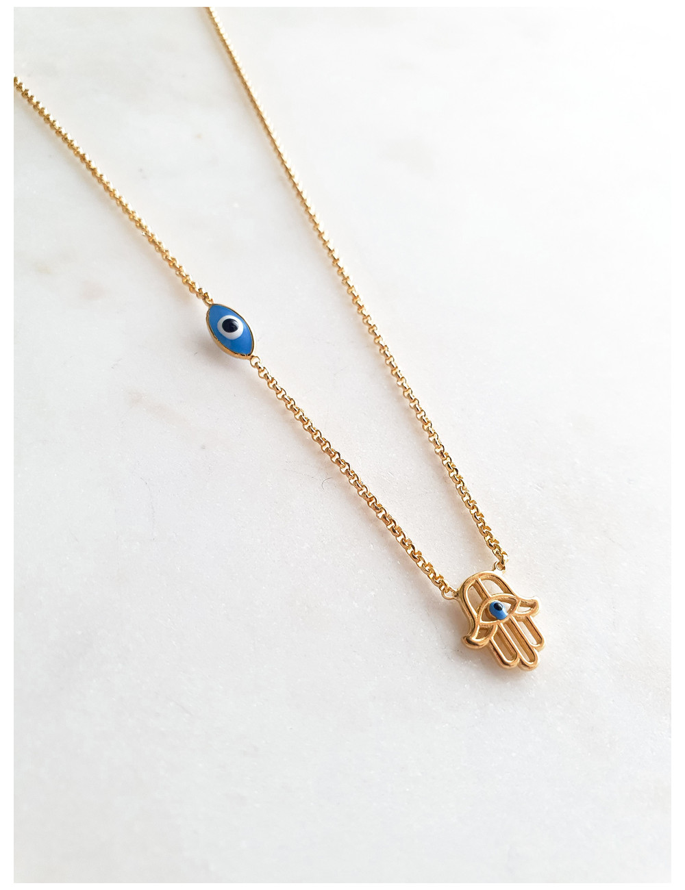 COLAR MÃO E OLHO PRATA DOURADA