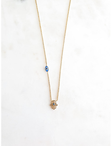 COLAR MÃO E OLHO PRATA DOURADA