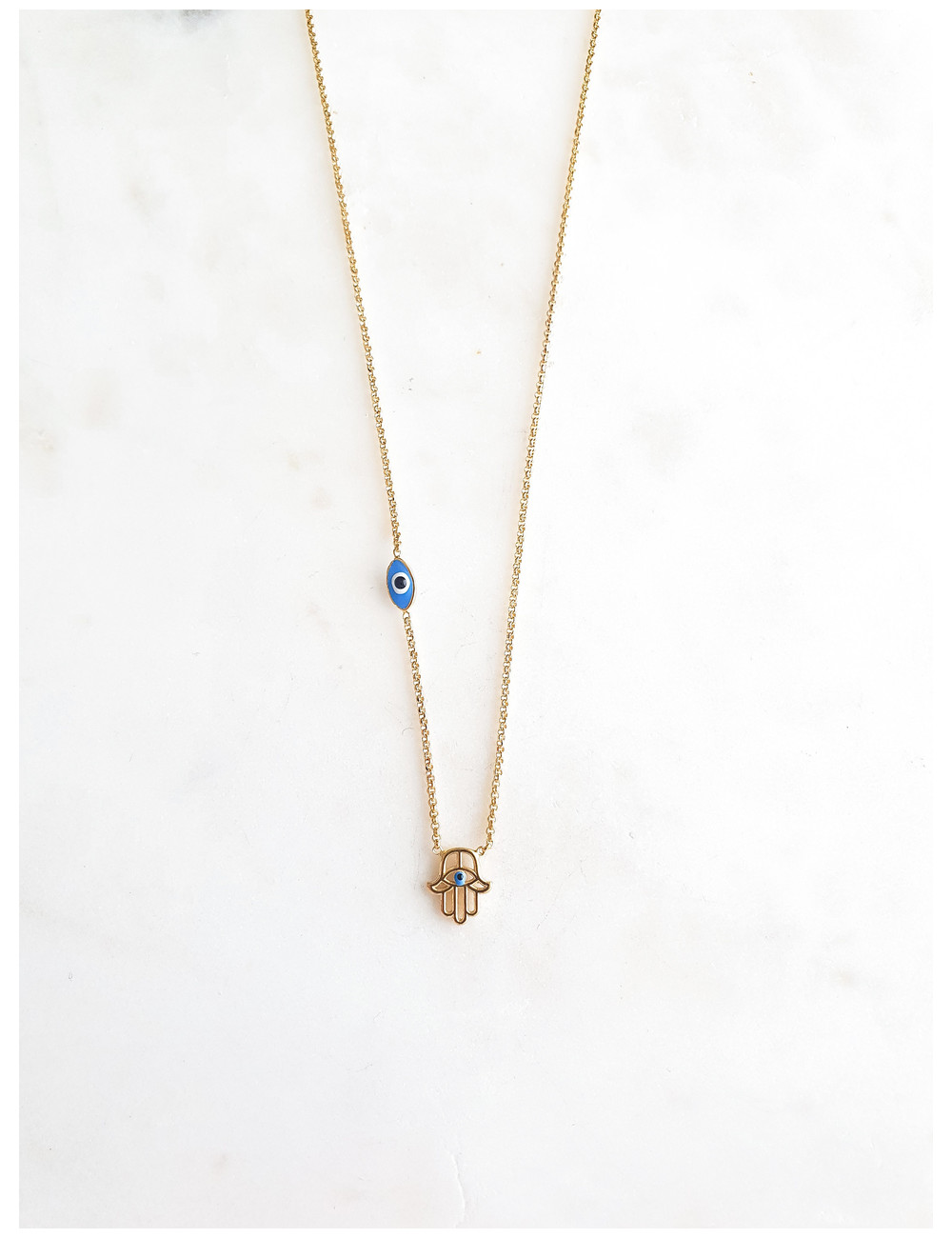 COLAR MÃO E OLHO PRATA DOURADA