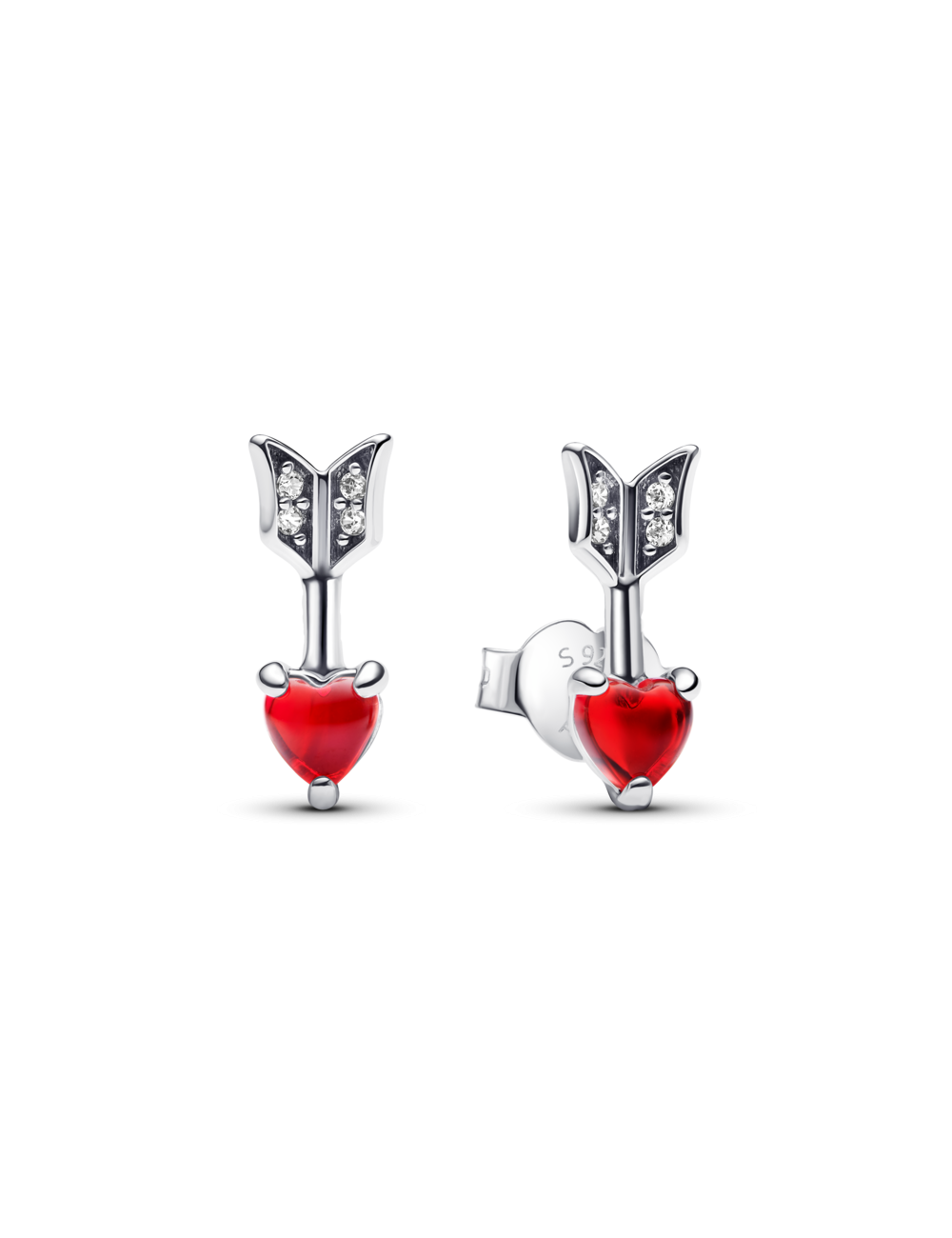 Brincos Coração Flecha e Vidro Murano Pandora