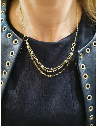 COLAR TRIPLO INFINITO PRATA DOURADA