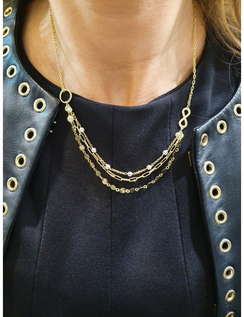 COLAR TRIPLO INFINITO PRATA DOURADA