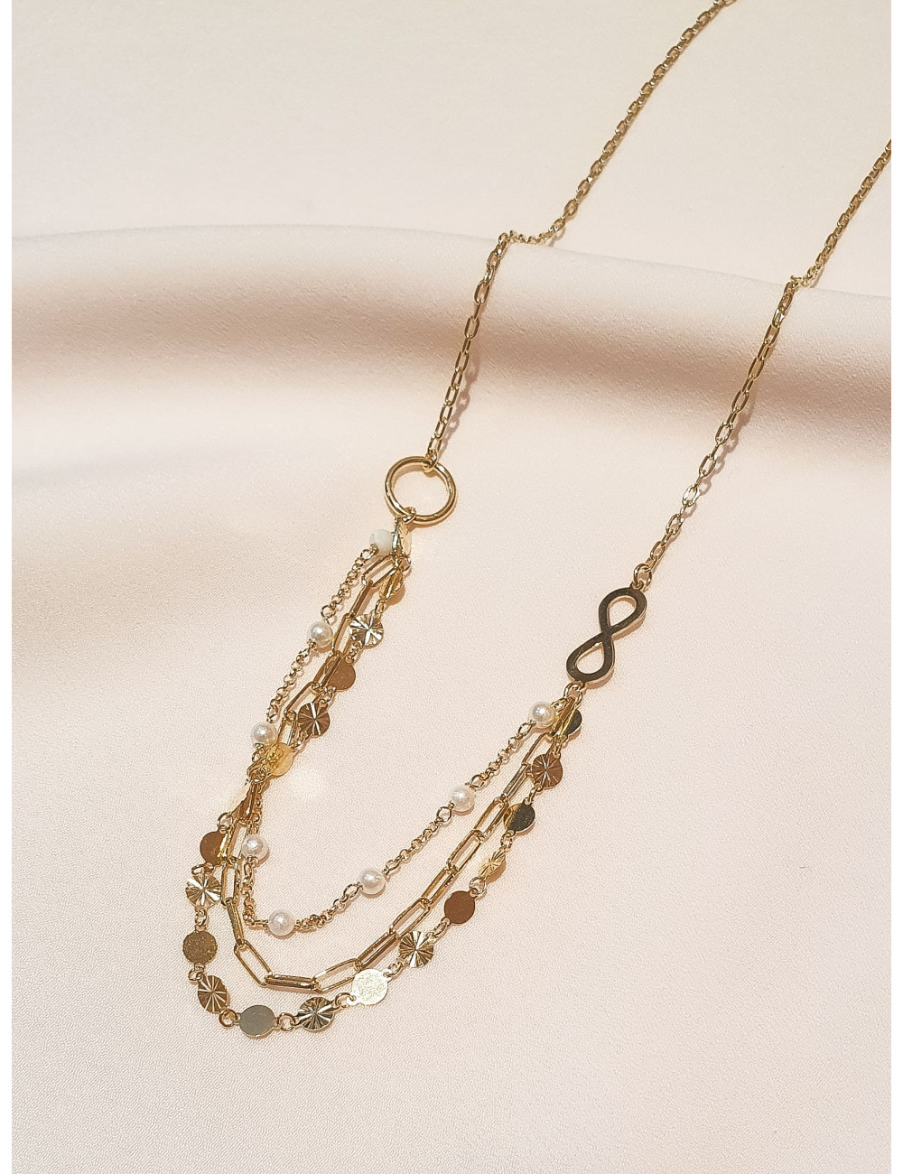 COLAR TRIPLO INFINITO PRATA DOURADA