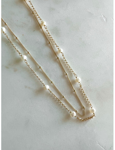 COLAR DUPLO COM PÉROLAS EM PRATA DOURADA