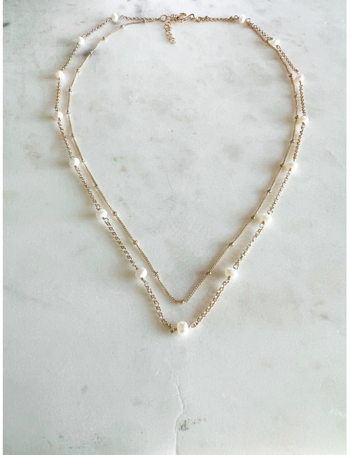 COLAR DUPLO COM PÉROLAS EM PRATA DOURADA