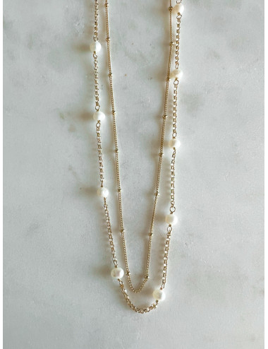 COLAR DUPLO COM PÉROLAS EM PRATA DOURADA