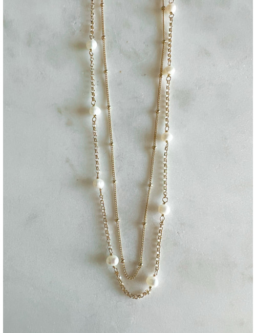 COLAR DUPLO COM PÉROLAS EM PRATA DOURADA