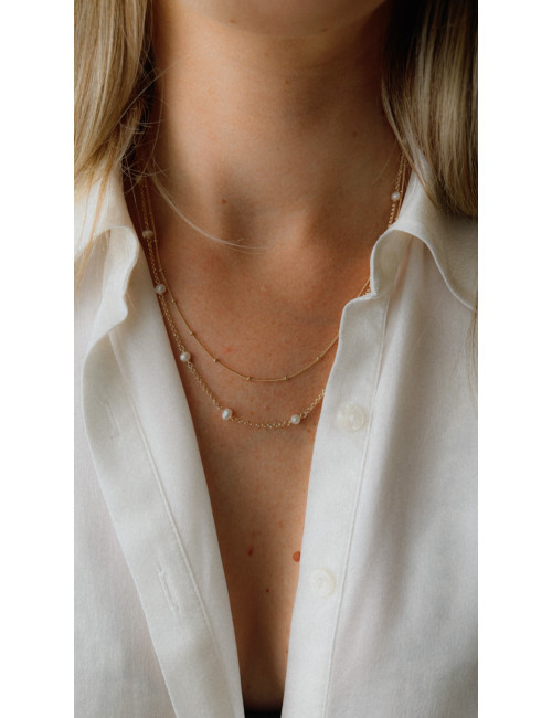 COLAR DUPLO COM PÉROLAS EM PRATA DOURADA