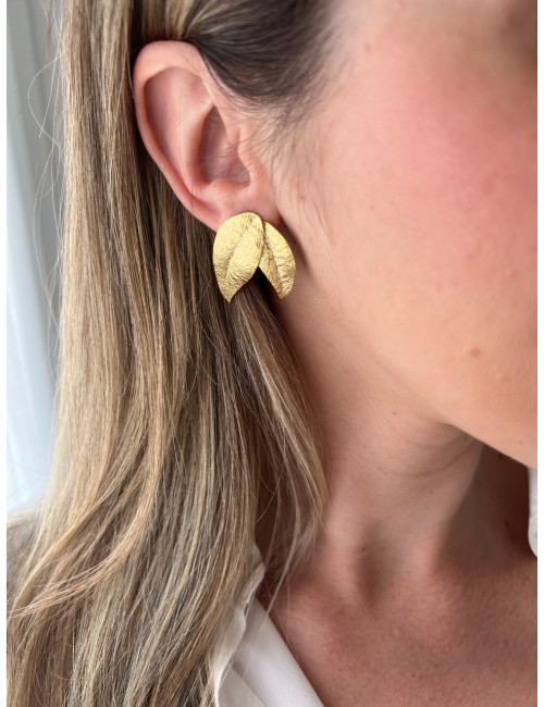 BRINCOS FOLHA PRATA DOURADA