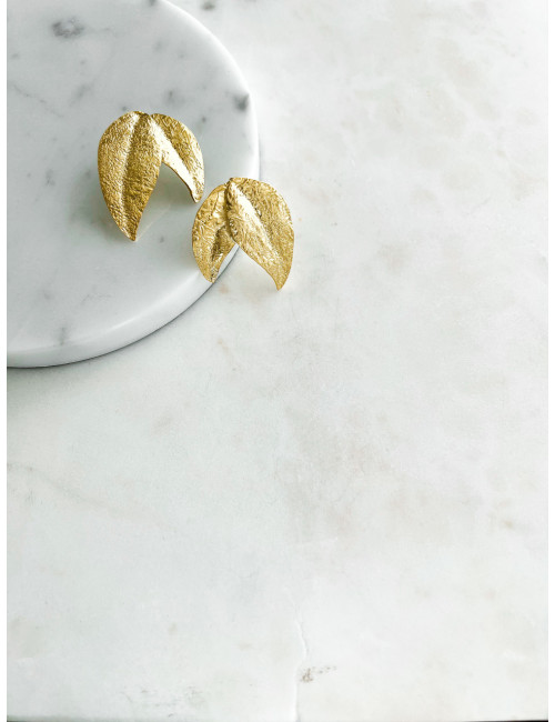 BRINCOS FOLHA PRATA DOURADA