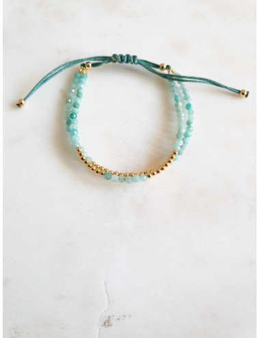 PULSEIRA SEDA E CRISTAIS VERDE PRATA DOURADA