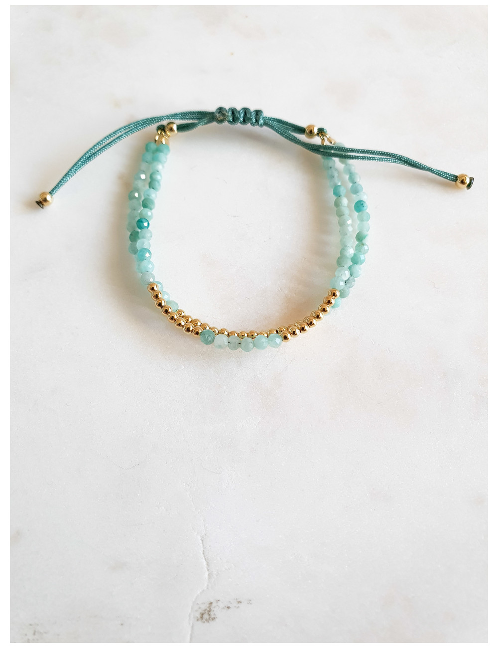 PULSEIRA SEDA E CRISTAIS VERDE PRATA DOURADA