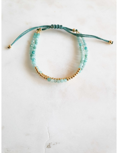 PULSEIRA SEDA E CRISTAIS VERDE PRATA DOURADA