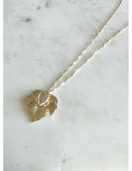 COLAR ELOS E FOLHA EM PRATA DOURADA