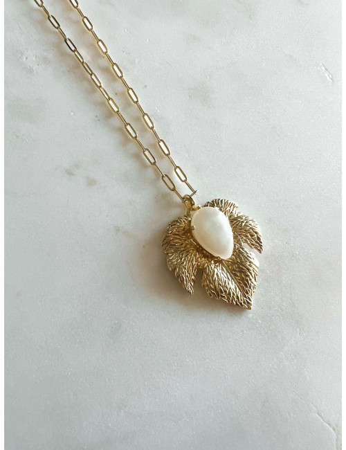 COLAR ELOS E FOLHA EM PRATA DOURADA