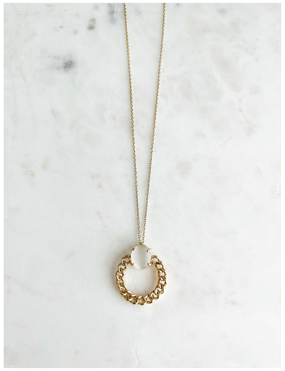 COLAR ARO BARBELA E CRISTAL BRANCO PRATA DOURADA