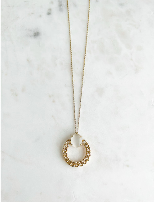 COLAR ARO BARBELA E CRISTAL BRANCO PRATA DOURADA