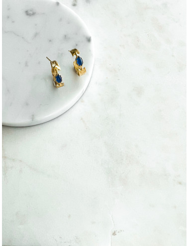 BRINCOS GIO PEDRA AZUL PRATA DOURADA