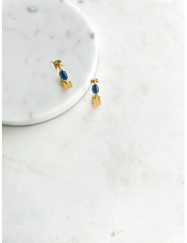 BRINCOS GIO PEDRA AZUL PRATA DOURADA