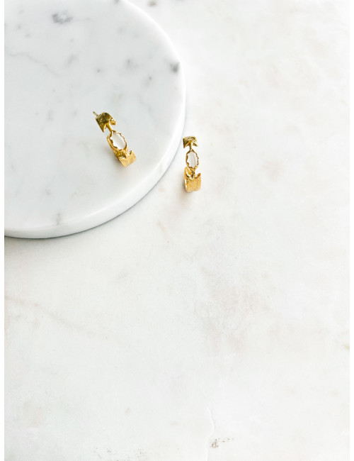 BRINCOS GIO PEDRA BRANCA PRATA DOURADA