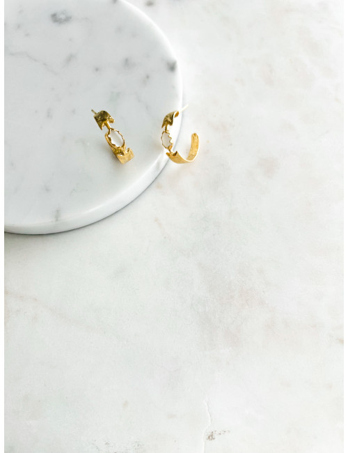 BRINCOS GIO PEDRA BRANCA PRATA DOURADA