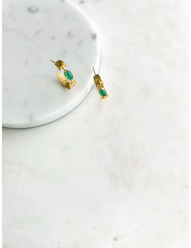BRINCOS GIO PEDRA VERDE PRATA DOURADA