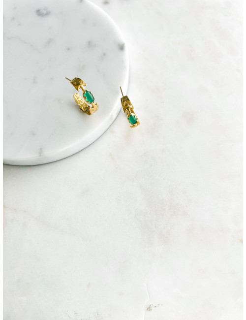 BRINCOS GIO PEDRA VERDE PRATA DOURADA
