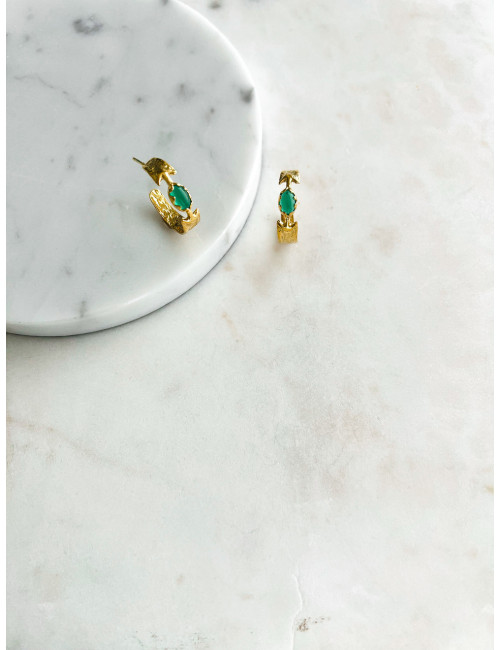 BRINCOS GIO PEDRA VERDE PRATA DOURADA