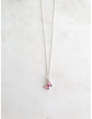 COLAR JUNIOR LAÇO ROSA ESMALTE PRATA