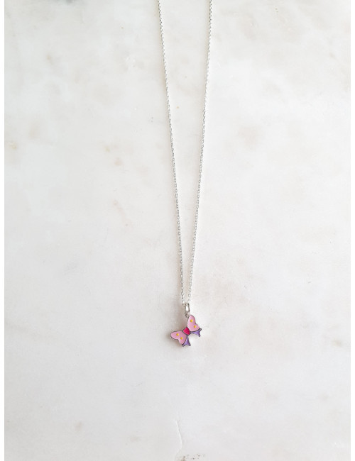 COLAR JUNIOR LAÇO ROSA ESMALTE PRATA