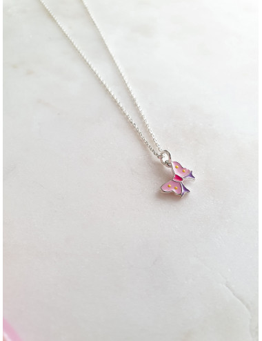 COLAR JUNIOR LAÇO ROSA ESMALTE PRATA