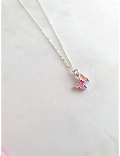 COLAR JUNIOR LAÇO ROSA ESMALTE PRATA