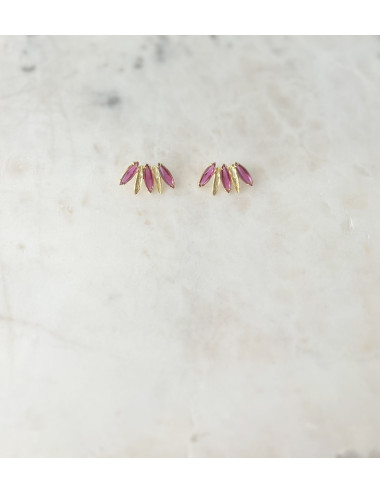 BRINCOS NAVETE ROSA PRATA DOURADA