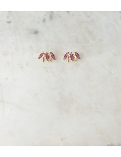 BRINCOS NAVETE ROSA PRATA DOURADA