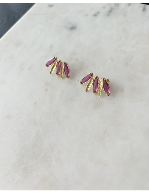 BRINCOS NAVETE ROSA PRATA DOURADA