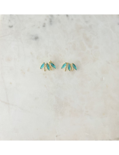 BRINCOS NAVETE TURQUESA PRATA DOURADA