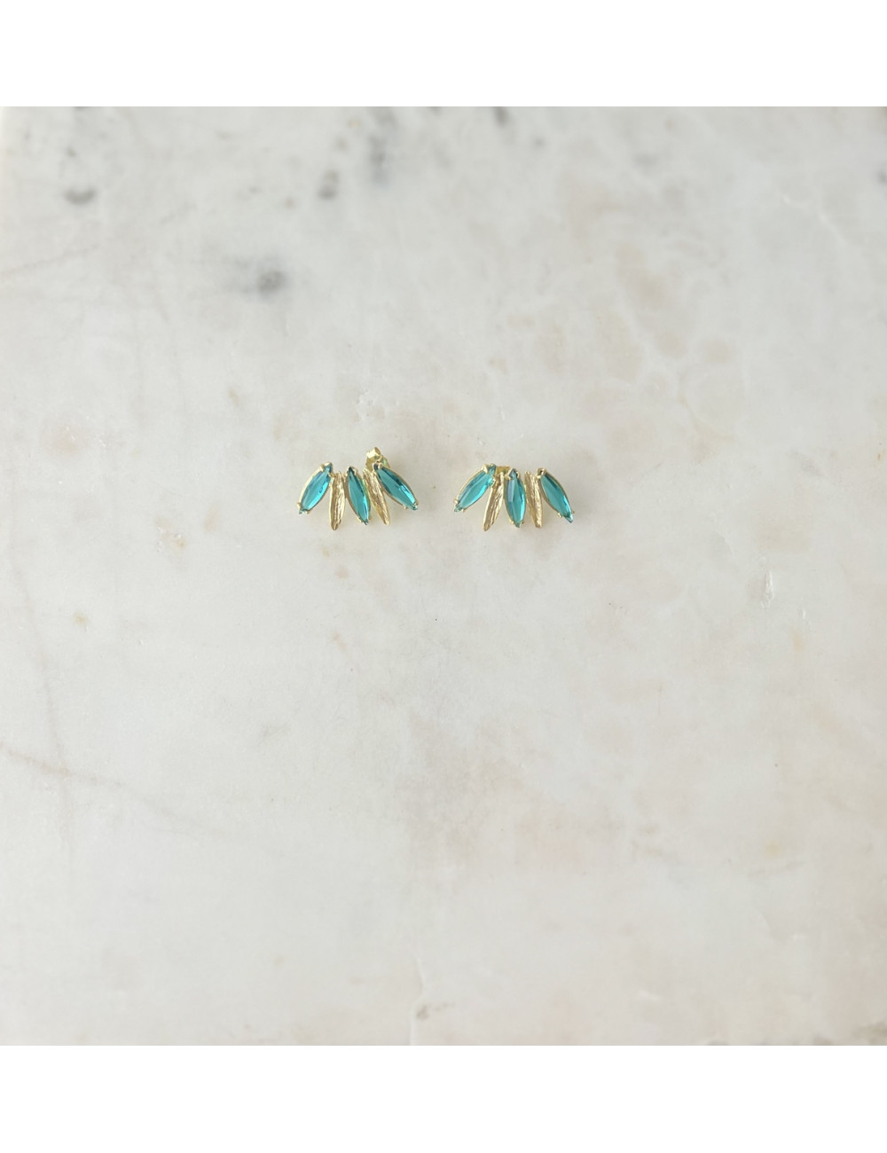 BRINCOS NAVETE TURQUESA PRATA DOURADA