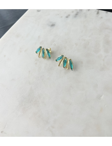 BRINCOS NAVETE TURQUESA PRATA DOURADA