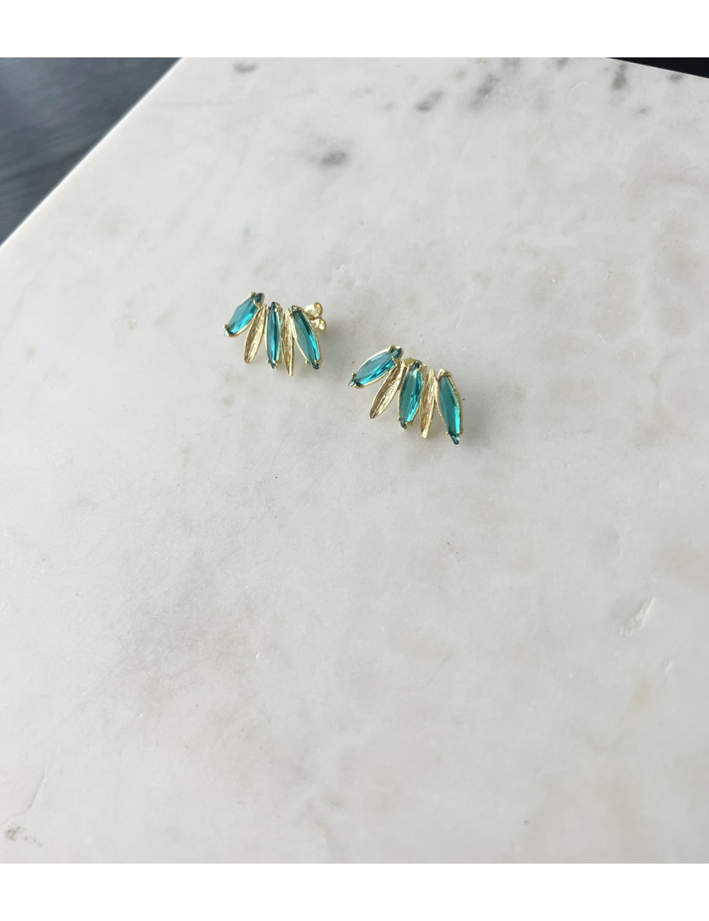 BRINCOS NAVETE TURQUESA PRATA DOURADA