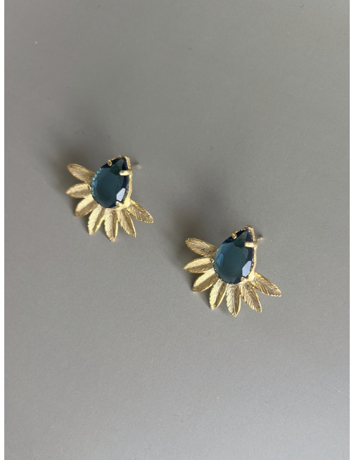 Brincos Belem Azul Prata Dourada