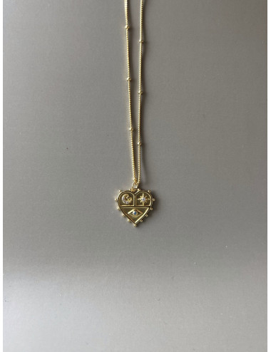 Colar Coração simbolos Prata Dourada