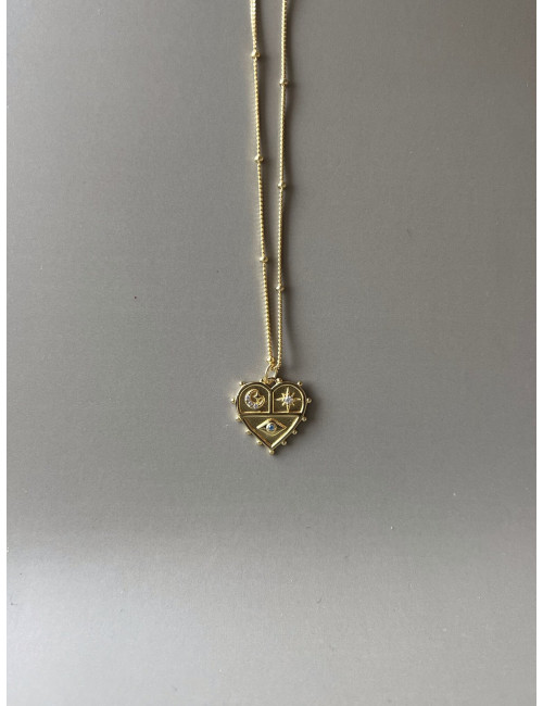 Colar Coração simbolos Prata Dourada