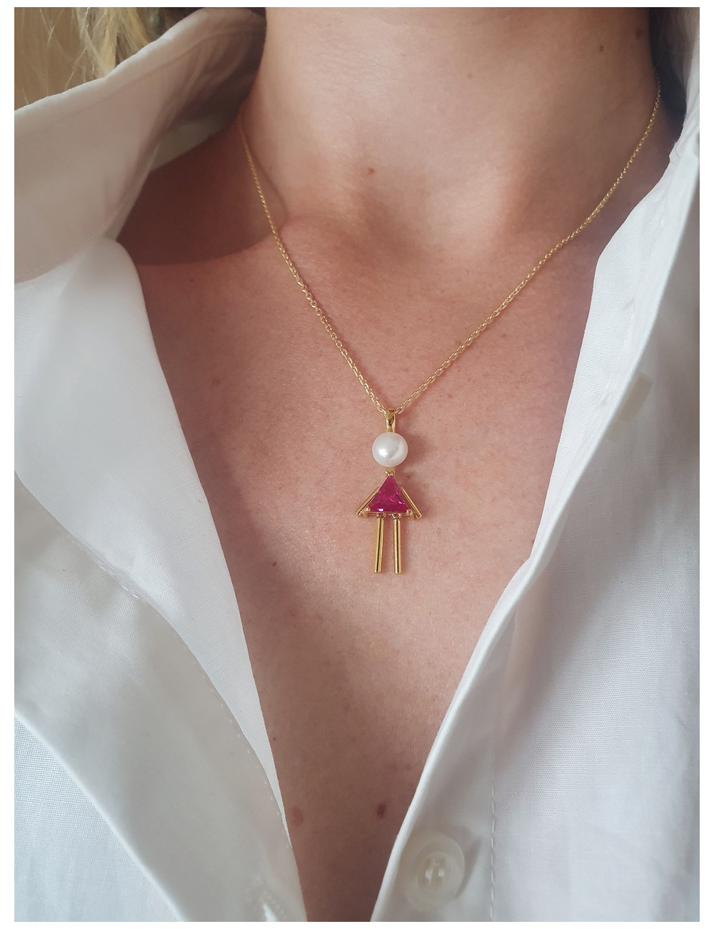 BERLOQUE MENINA TRIANG RUBI PRATA DOURADA