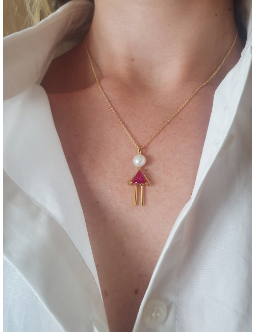 BERLOQUE MENINA TRIANG RUBI PRATA DOURADA