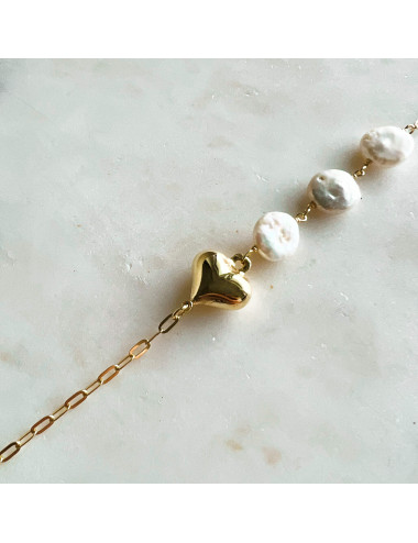 Pulseira Pearly Heart Prata dourada