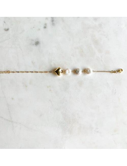 Pulseira Pearly Heart Prata dourada